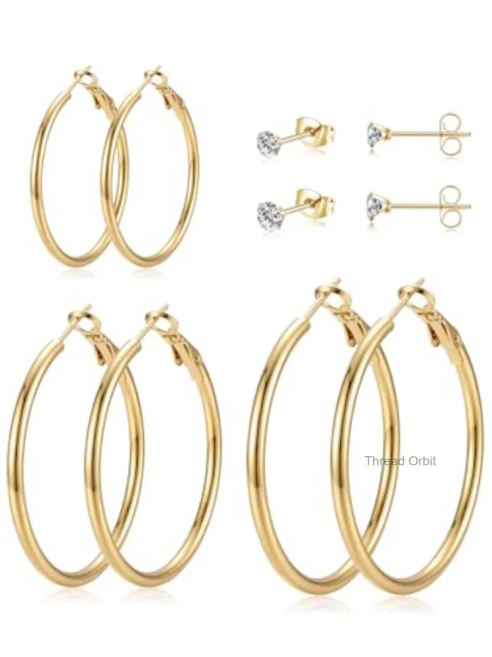 5 Pairs Gold Stud Hoop Earrings Set Hypoallergenic 14K Gold Plated for